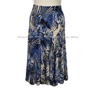 Blue and White Printed Midi Flare Skirt Size S